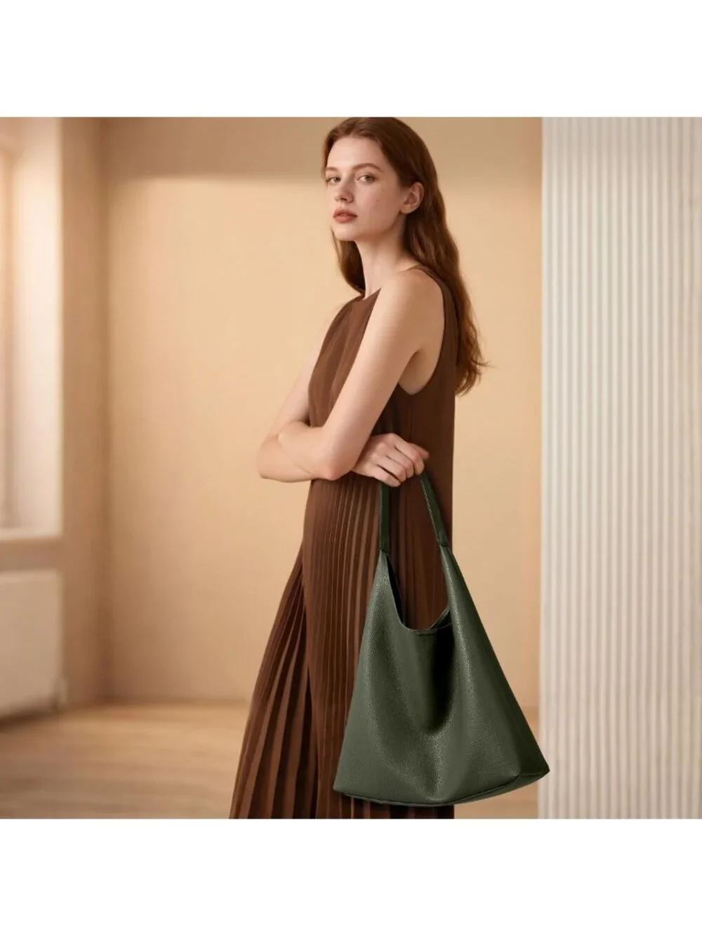 Casual Slouchy Hobo Tote Bag | Soft Vegan Leather, Suede Lining, Keychain Pocket